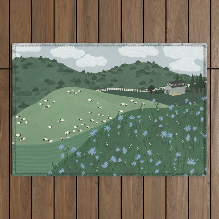 Countryside with Sheep Outdoor Rug Gallery Image 1