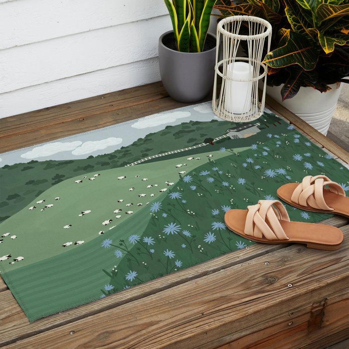 Countryside with Sheep Outdoor Rug Gallery Image 2
