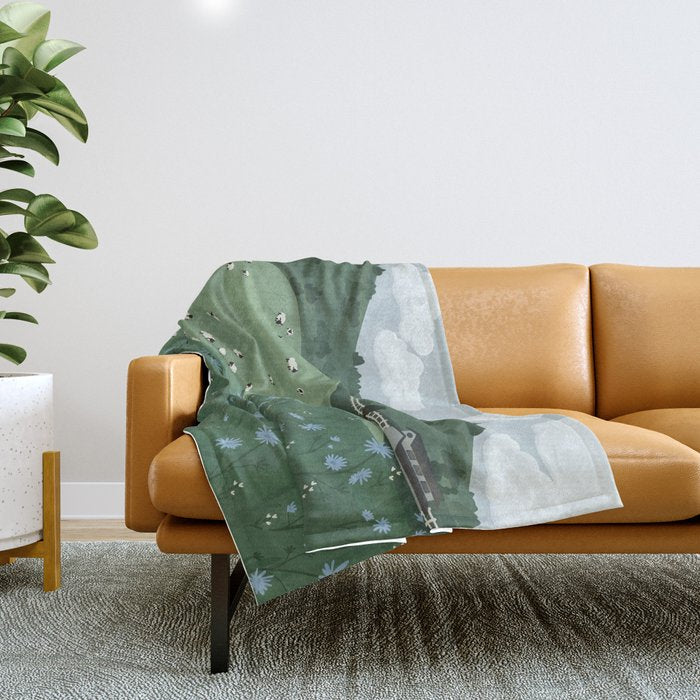 Countryside with Sheep Throw Blanket Gallery Image 1