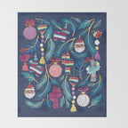 Mexican Christmas Tree // blue background blue pine leaves multicoloured holiday decorations pan dulce balls cacti hearts birds pom-pom garland pinatas santa claus conchas donuts Throw Blanket Gallery Image 2