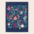 Mexican Christmas Tree // blue background blue pine leaves multicoloured holiday decorations pan dulce balls cacti hearts birds pom-pom garland pinatas santa claus conchas donuts Poster Gallery Image 4
