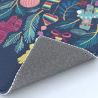 Mexican Christmas Tree // blue background blue pine leaves multicoloured holiday decorations pan dulce balls cacti hearts birds pom-pom garland pinatas santa claus conchas donuts Rug Gallery Image 4