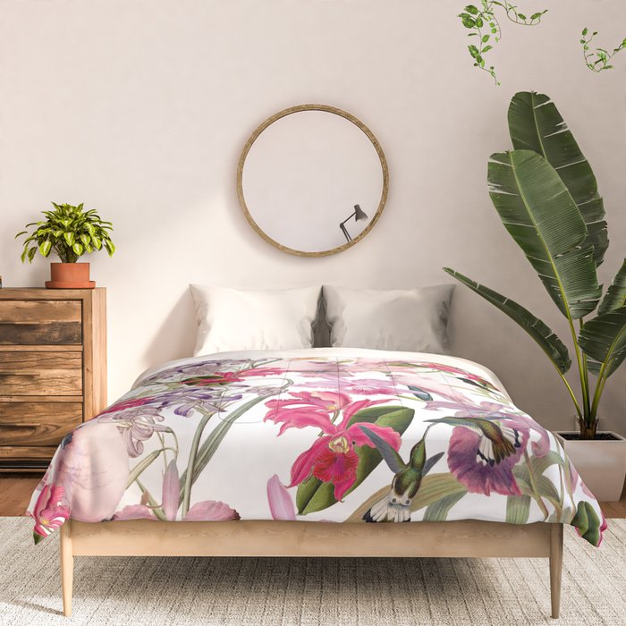 Vintage & Shabby Chic Pink Cockatoo Tropical Flower Jungle Comforter Gallery Image 3