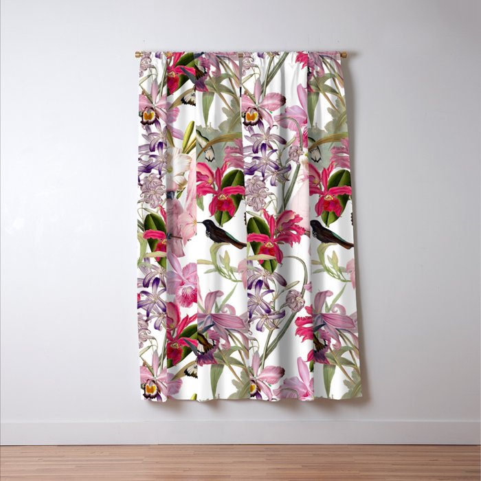 Vintage & Shabby Chic Pink Cockatoo Tropical Flower Jungle Window Curtain Gallery Image 3