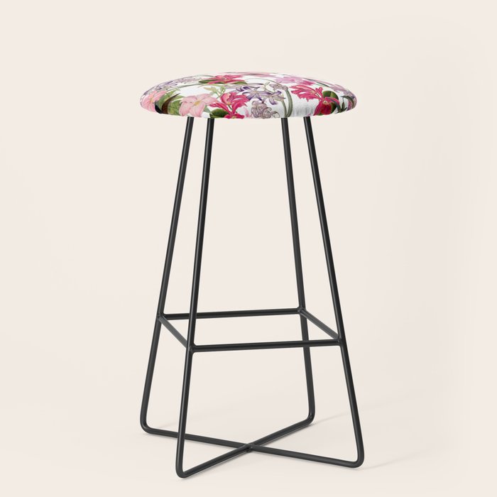 Vintage & Shabby Chic Pink Cockatoo Tropical Flower Jungle Stool Gallery Image 1