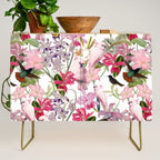 Vintage & Shabby Chic Pink Cockatoo Tropical Flower Jungle Credenza Gallery Image 1