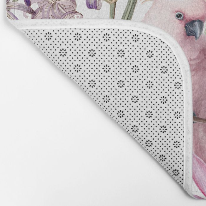 Vintage & Shabby Chic Pink Cockatoo Tropical Flower Jungle Bath Mat Gallery Image 2