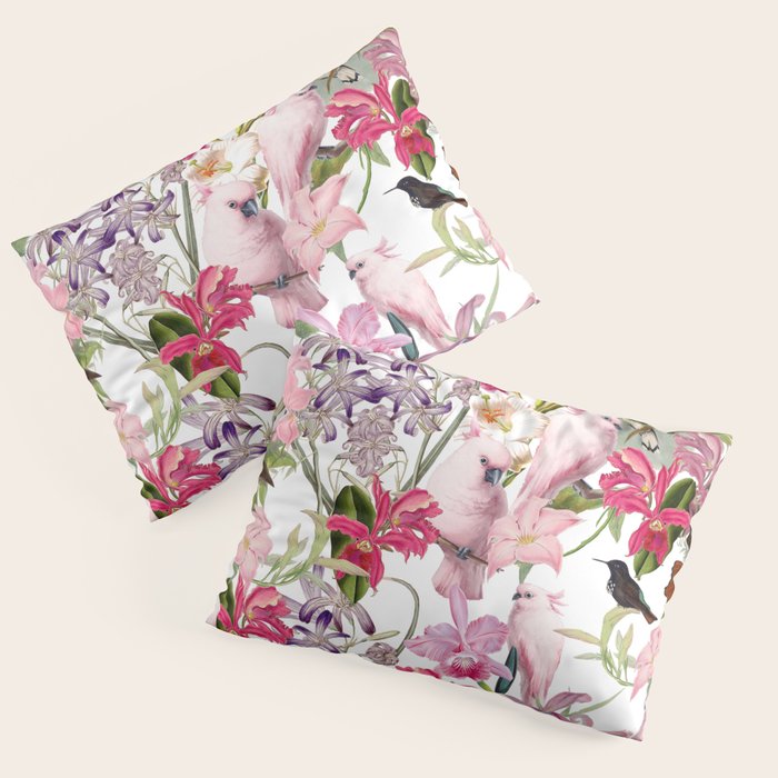 Vintage & Shabby Chic Pink Cockatoo Tropical Flower Jungle Pillow Sham Gallery Image 3