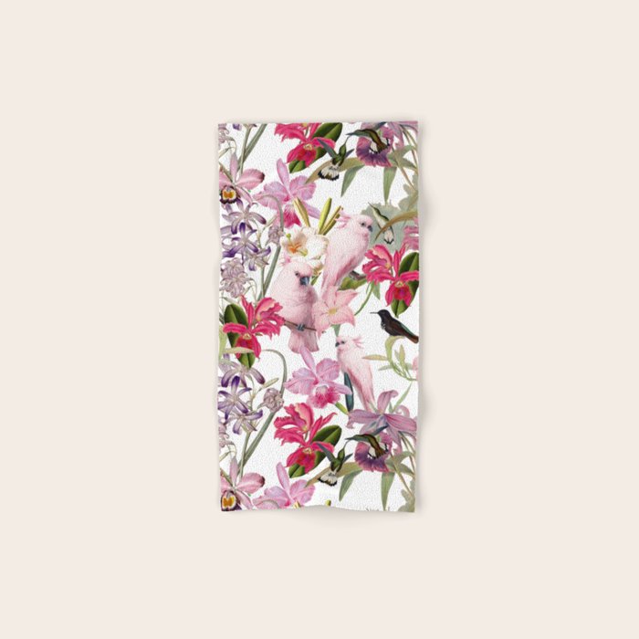 Vintage & Shabby Chic Pink Cockatoo Tropical Flower Jungle Bath Towel Gallery Image 1