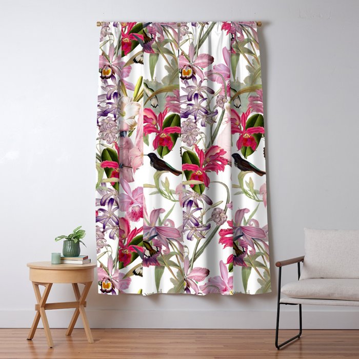 Vintage & Shabby Chic Pink Cockatoo Tropical Flower Jungle Window Curtain Gallery Image 5