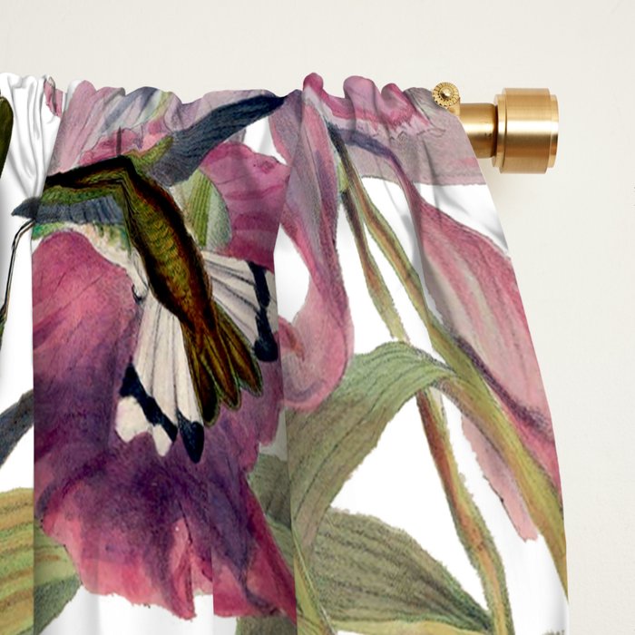 Vintage & Shabby Chic Pink Cockatoo Tropical Flower Jungle Window Curtain Gallery Image 2
