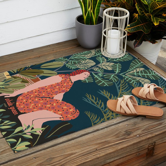 Inhale green  - jungle night at home Outdoor Rug Gallery Image 2