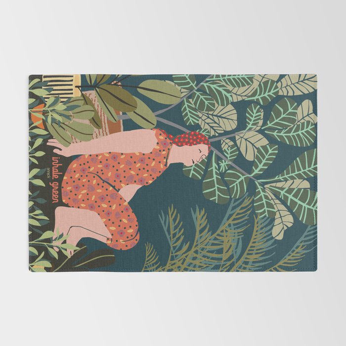 Inhale green  - jungle night at home Rug Gallery Image 2