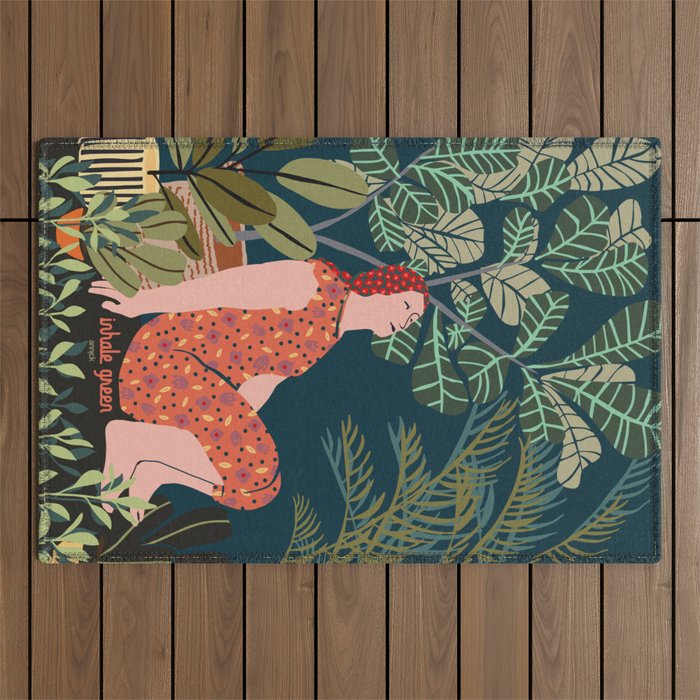 Inhale green  - jungle night at home Outdoor Rug Gallery Image 1