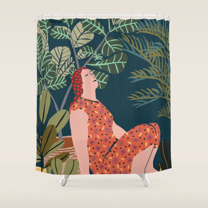 Inhale green  - jungle night at home Shower Curtain Gallery Image 1