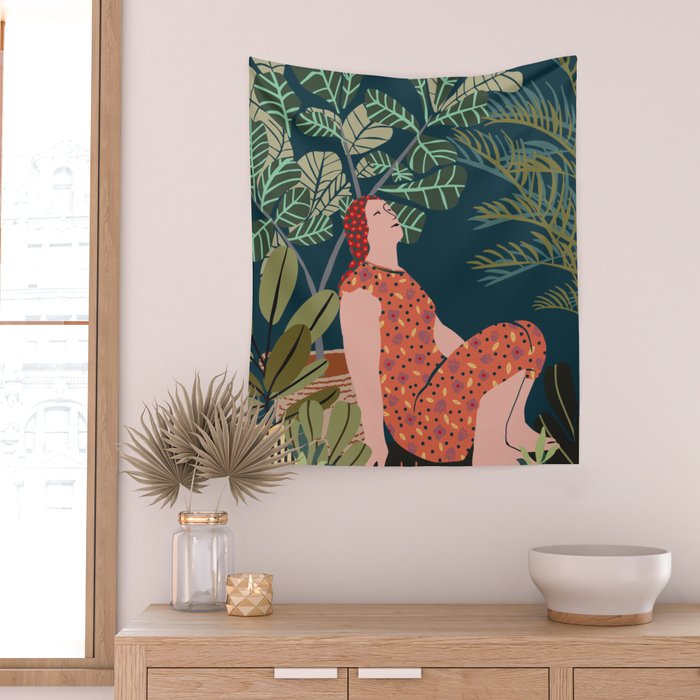 Inhale green  - jungle night at home Wall Tapestry Gallery Image 2