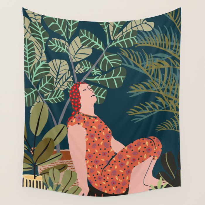 Inhale green  - jungle night at home Wall Tapestry Gallery Image 4