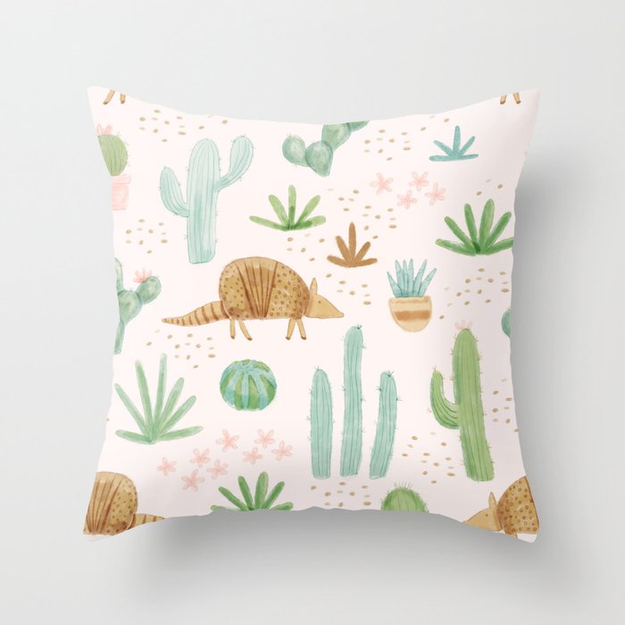 Armadillos in the Desert - Watercolor Throw Pillow Gallery Image 6