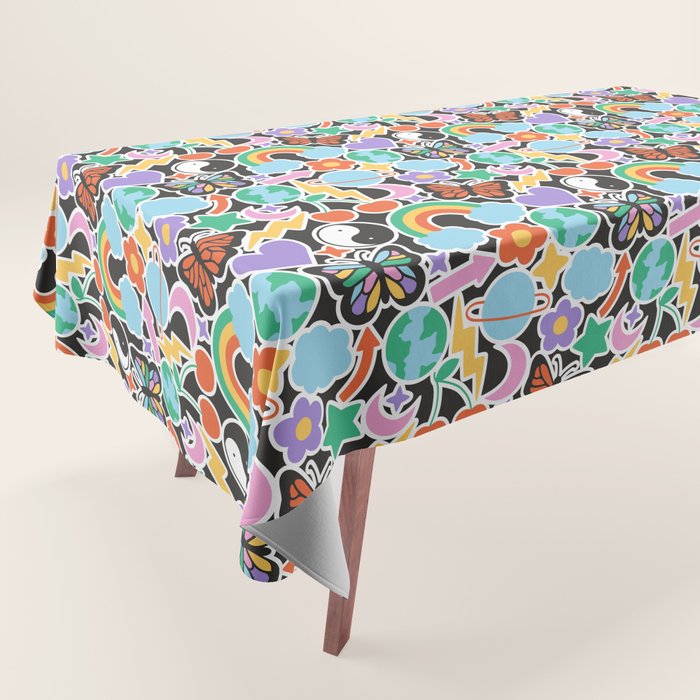 Vintage Y2K cartoon sticker pattern Tablecloth Gallery Image 1