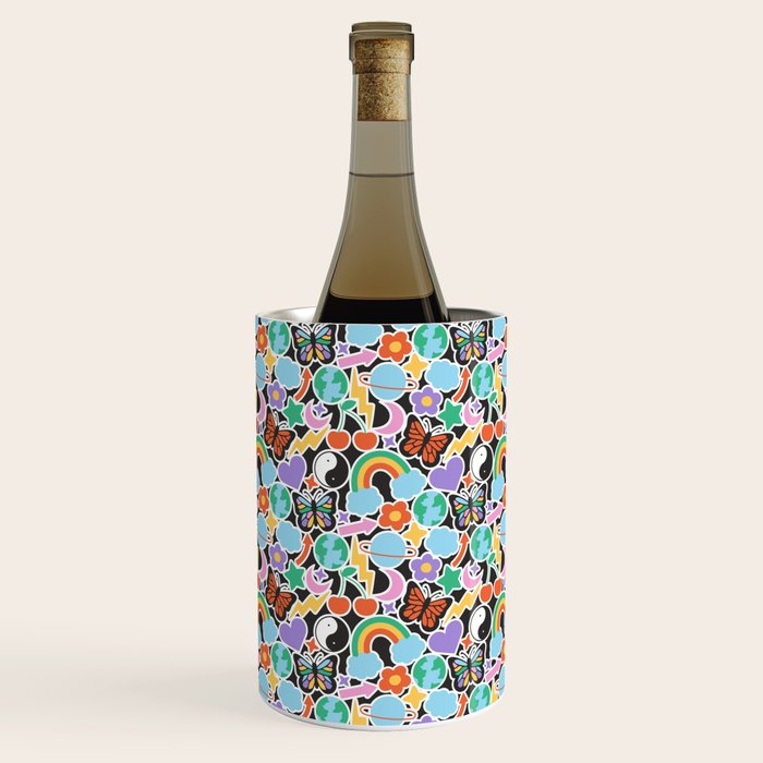 Vintage Y2K cartoon sticker pattern Wine Chiller Gallery Image 1