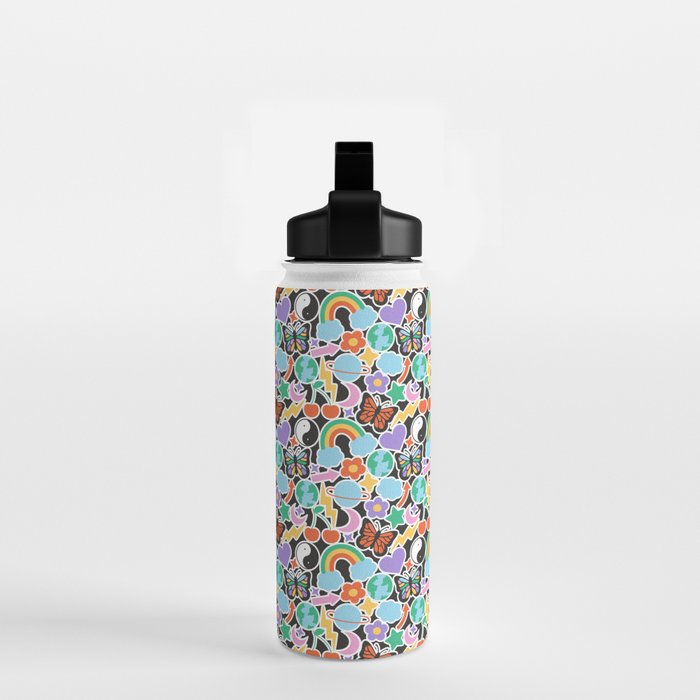 Vintage Y2K cartoon sticker pattern Water Bottle Gallery Image 2