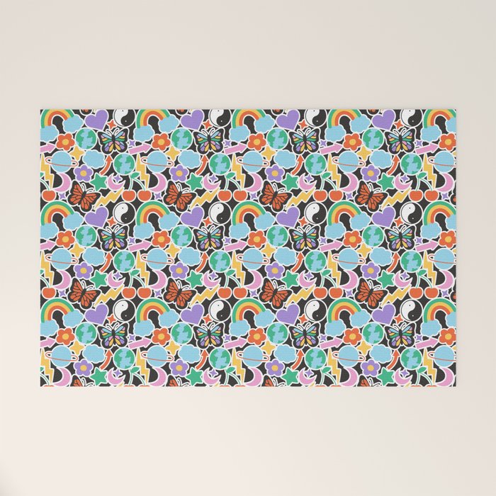 Vintage Y2K cartoon sticker pattern Welcome Mat Gallery Image 1