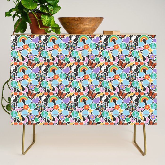Vintage Y2K cartoon sticker pattern Credenza Gallery Image 1