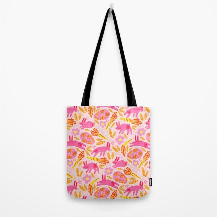 Cute Colorful Rabbits & Decorative Eggs in Pastel Pink Tote Bag Gallery Image 2