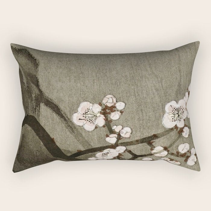 Blossoming plum tree at full moon  - Vintage Japanese Woodblock Print Art Rectangular Pillow Gallery Image 1