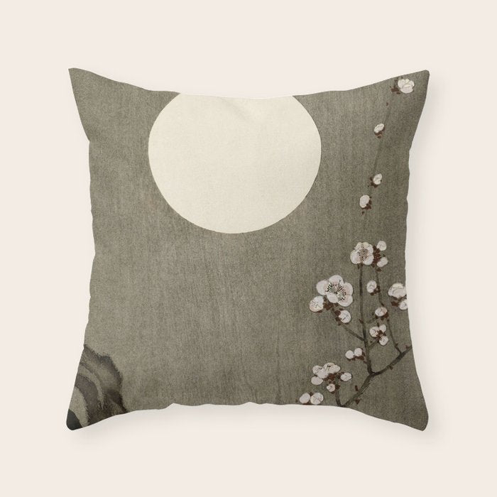 Blossoming plum tree at full moon  - Vintage Japanese Woodblock Print Art Throw Pillow Gallery Image 6