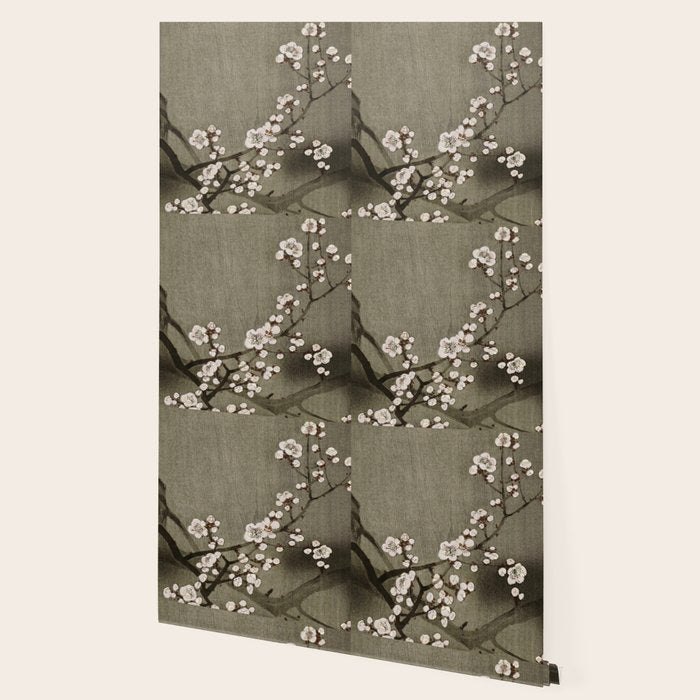 Blossoming plum tree at full moon  - Vintage Japanese Woodblock Print Art Wallpaper Gallery Image 2