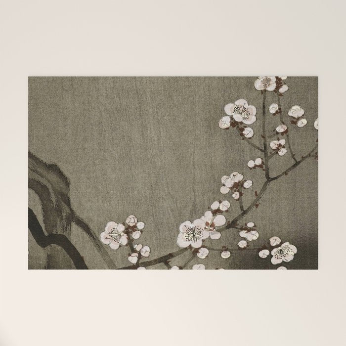 Blossoming plum tree at full moon  - Vintage Japanese Woodblock Print Art Welcome Mat Gallery Image 1