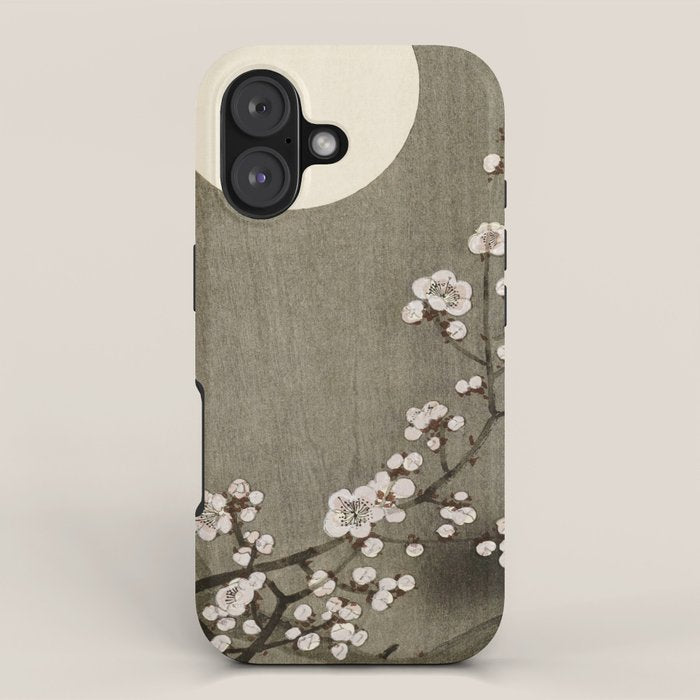 Blossoming plum tree at full moon  - Vintage Japanese Woodblock Print Art iPhone Case Gallery Image 1