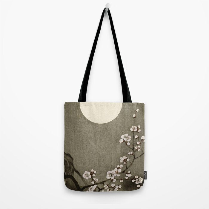 Blossoming plum tree at full moon  - Vintage Japanese Woodblock Print Art Tote Bag Gallery Image 2