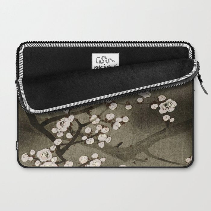 Blossoming plum tree at full moon  - Vintage Japanese Woodblock Print Art Laptop Sleeve Gallery Image 2
