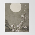 Blossoming plum tree at full moon  - Vintage Japanese Woodblock Print Art Throw Blanket Gallery Image 2