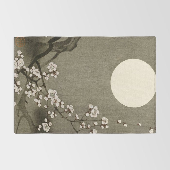 Blossoming plum tree at full moon  - Vintage Japanese Woodblock Print Art Rug Gallery Image 2