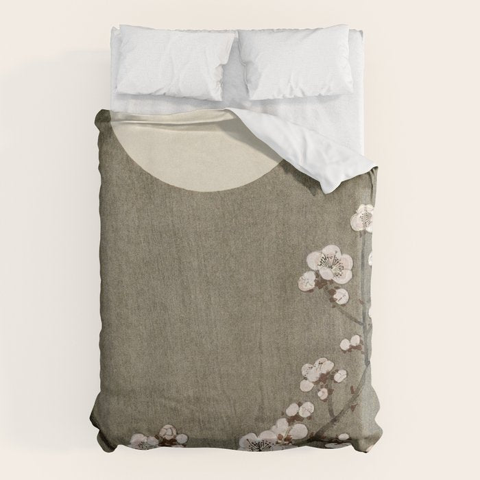 Blossoming plum tree at full moon  - Vintage Japanese Woodblock Print Art Duvet Cover Gallery Image 1