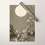 Blossoming plum tree at full moon  - Vintage Japanese Woodblock Print Art Wrapping Paper Gallery Image 1