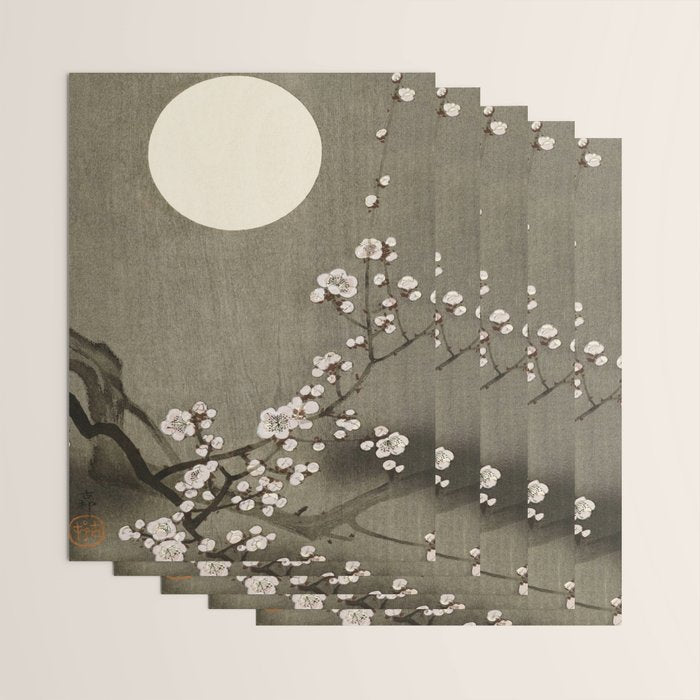 Blossoming plum tree at full moon  - Vintage Japanese Woodblock Print Art Wrapping Paper Gallery Image 3