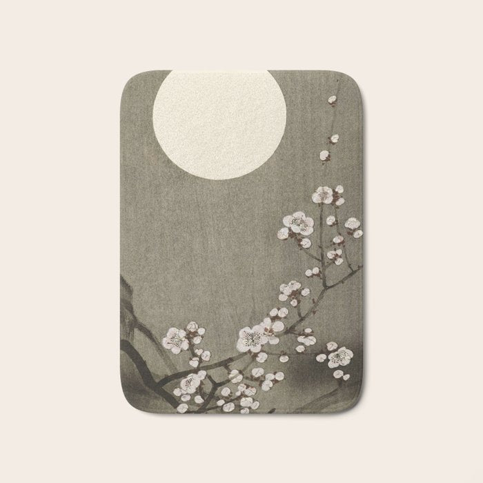 Blossoming plum tree at full moon  - Vintage Japanese Woodblock Print Art Bath Mat Gallery Image 1