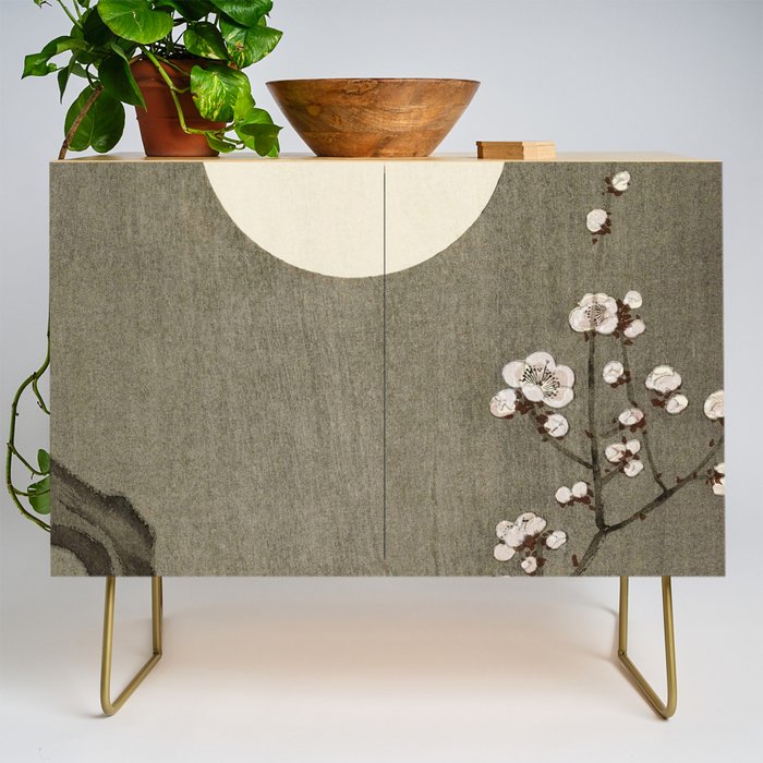 Blossoming plum tree at full moon  - Vintage Japanese Woodblock Print Art Credenza Gallery Image 1