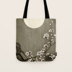 Blossoming plum tree at full moon  - Vintage Japanese Woodblock Print Art Tote Bag Gallery Image 1