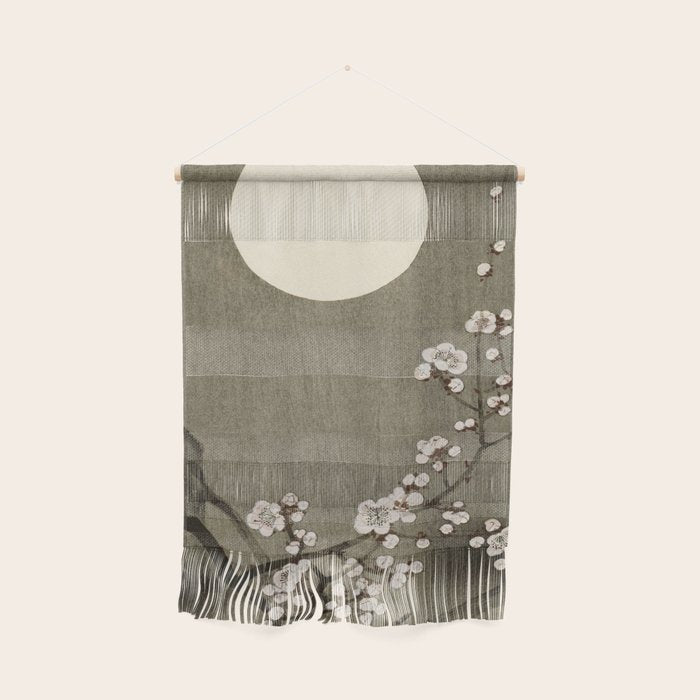 Blossoming plum tree at full moon  - Vintage Japanese Woodblock Print Art Wall Hanging Gallery Image 1