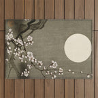 Blossoming plum tree at full moon  - Vintage Japanese Woodblock Print Art Outdoor Rug Gallery Image 1