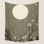 Blossoming plum tree at full moon  - Vintage Japanese Woodblock Print Art Wall Tapestry Gallery Image 4