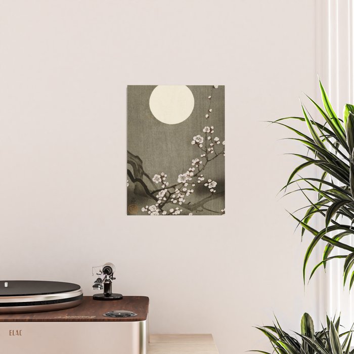 Blossoming plum tree at full moon  - Vintage Japanese Woodblock Print Art Poster Gallery Image 2