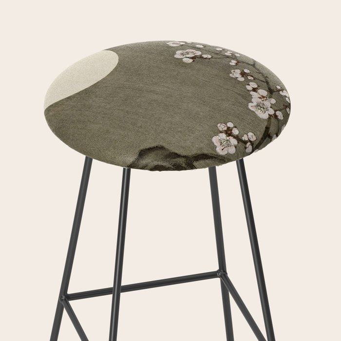 Blossoming plum tree at full moon  - Vintage Japanese Woodblock Print Art Stool Gallery Image 2
