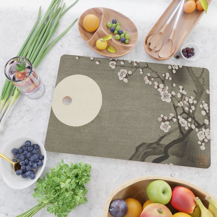 Blossoming plum tree at full moon  - Vintage Japanese Woodblock Print Art Cutting Board Gallery Image 2