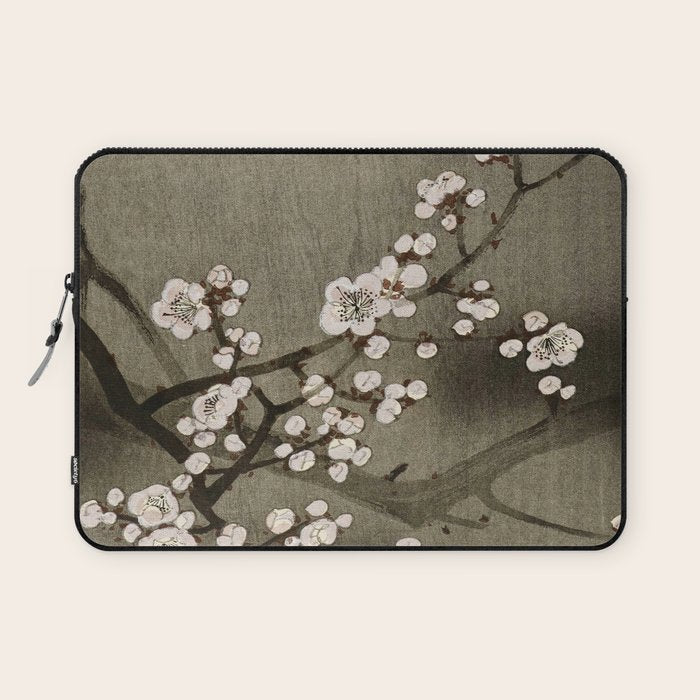 Blossoming plum tree at full moon  - Vintage Japanese Woodblock Print Art Laptop Sleeve Gallery Image 1